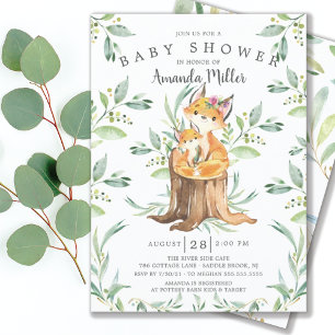 Adorable Baby Fox and Mum Baby Shower Invitation