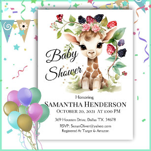 Adorable Baby Giraffe Portrait Baby Shower  Invitation