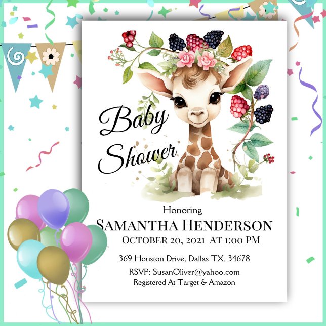Adorable Baby Giraffe Portrait Baby Shower  Invitation (Creator Uploaded)