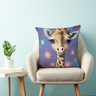 Adorable Baby Giraffe with Holly and Glitter Cushion