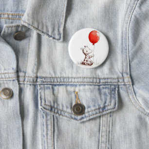 Adorable Baby Giraffe with Red Balloon badge