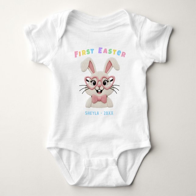 Adorable Baby Girl Boy First Easter Bunny Baby Bodysuit (Front)