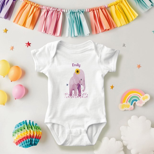 Adorable Baby Girl Elephant With Name Baby Bodysuit (Creator Uploaded)