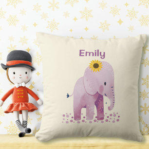Adorable Baby Girl Elephant With Name Cushion