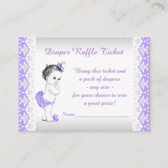 Adorable Baby Girl Purple Diaper Raffle Ticket Enclosure Card (Front)