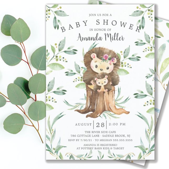 Adorable Baby Hedgehog and Mom Baby Shower  Invita Invitation (Creator Uploaded)