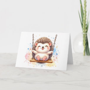 Adorable Baby Hedgehog Whimsical Watercolor Blank Card