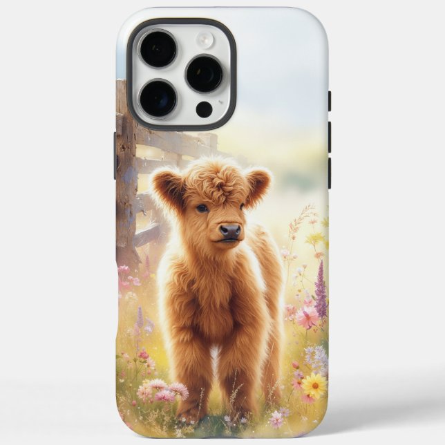 Adorable Baby Highland Cow In Flower Field Case-Mate iPhone Case (Back)