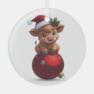 adorable baby highland cow sitting glass tree decoration