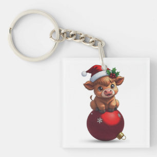 adorable baby highland cow sitting key ring