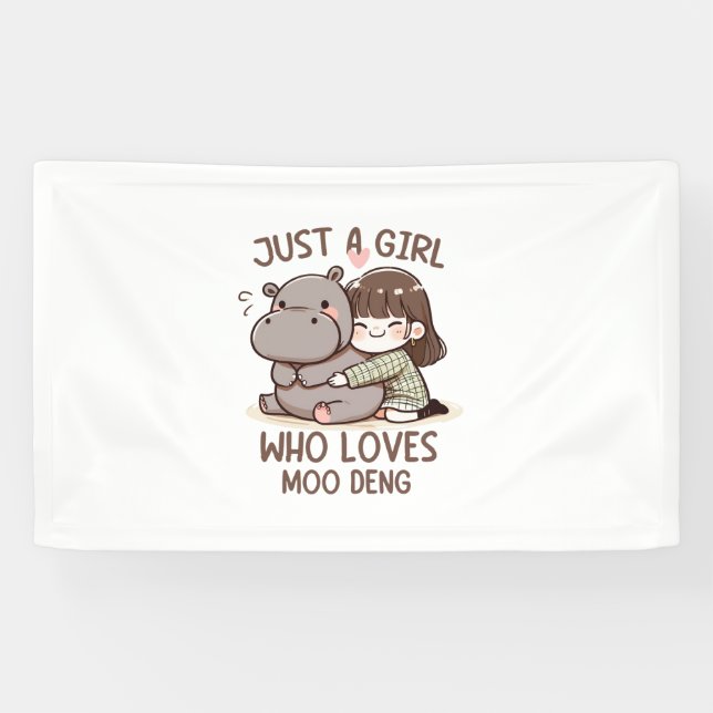 Adorable Baby Hippo, Jus A Girl Who Loves Moo Deng Banner (Horizontal)