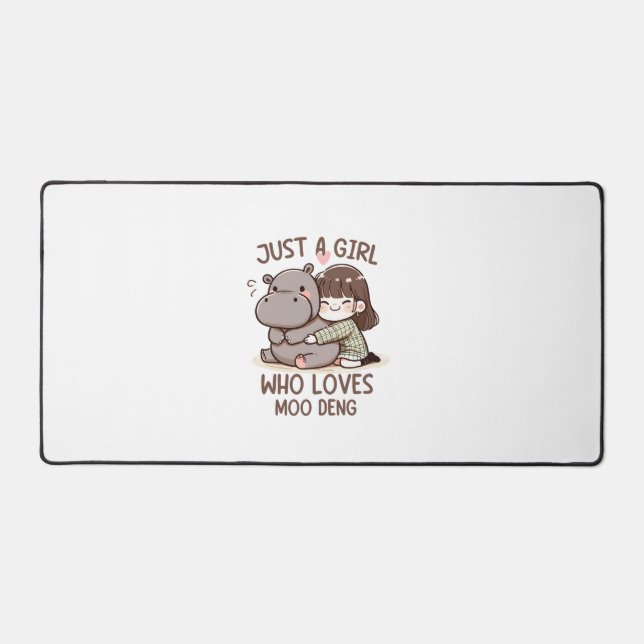 Adorable Baby Hippo, Jus A Girl Who Loves Moo Deng Desk Mat (Front)