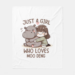 Adorable Baby Hippo, Jus A Girl Who Loves Moo Deng Fleece Blanket
