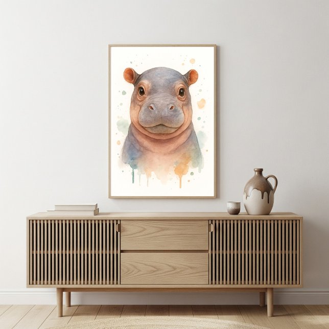 Adorable Baby Hippo Watercolor Art Poster (Creator Uploaded)