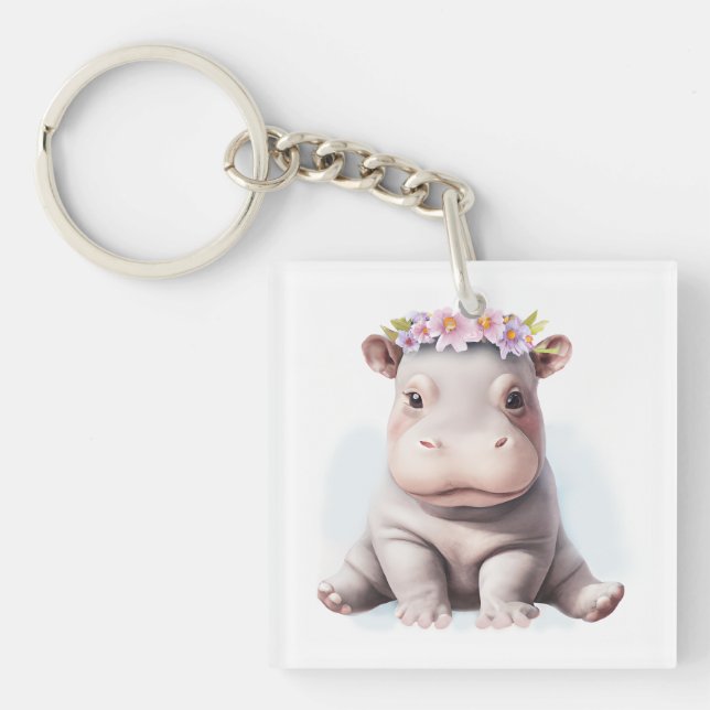 Adorable Baby Hippopotamus Key Ring (Front)