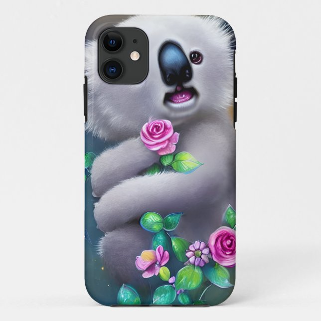 Adorable Baby Koala Bear with Flowers Case-Mate iPhone Case (Back)