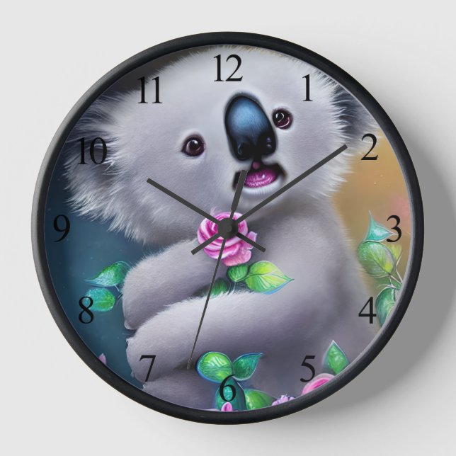 Adorable Baby Koala Bear with Flowers Clock (Front)