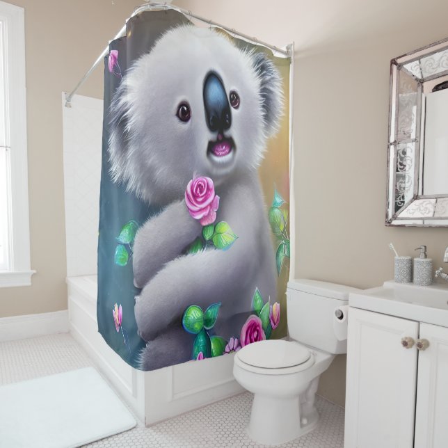 Adorable Baby Koala Bear with Flowers Shower Curtain (In Situ)