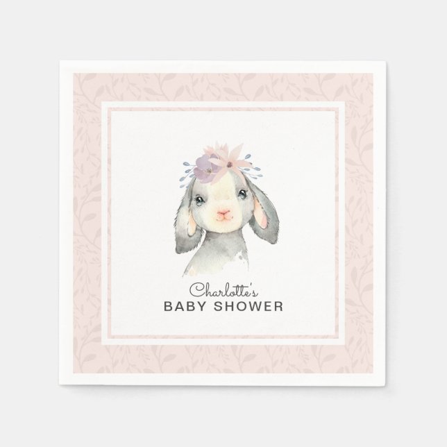 Adorable Baby Lamb Girl Baby Shower Napkin (Front)