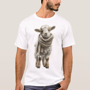 Adorable Baby Lamb in Chunky Knitted Scarf T-Shirt