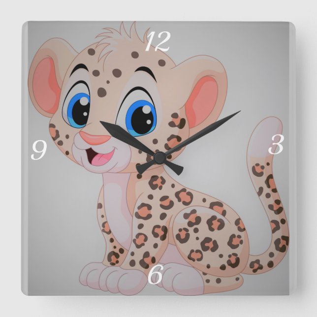 Adorable Baby Leopard  Square Wall Clock (Front)