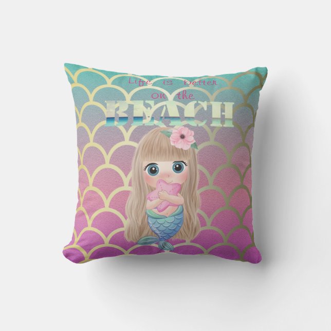 Adorable Baby Mermaid OnMermaid Tail Scales Cushion (Front)