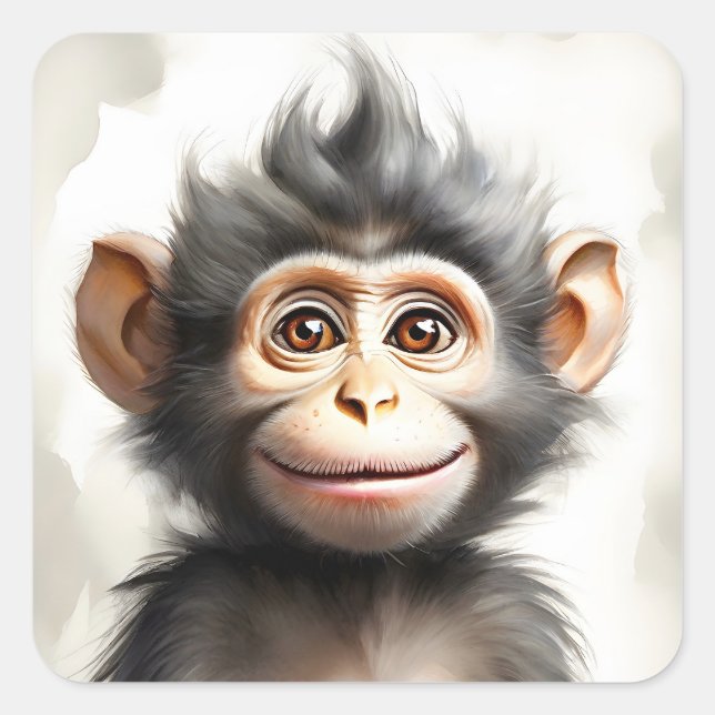 Adorable Baby Monkey Happy Smiling Portrait  Square Sticker (Front)