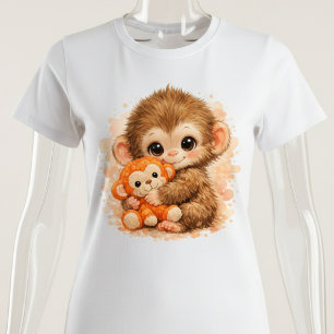 Adorable Baby Monkey Hugging Plush Toy  T-Shirt