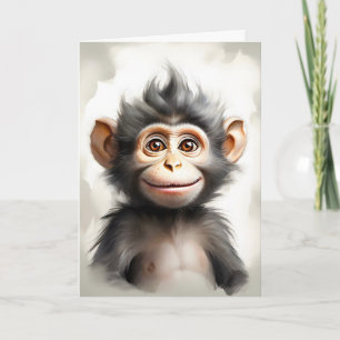 Adorable Baby Monkey Portrait Blank Greeting Card