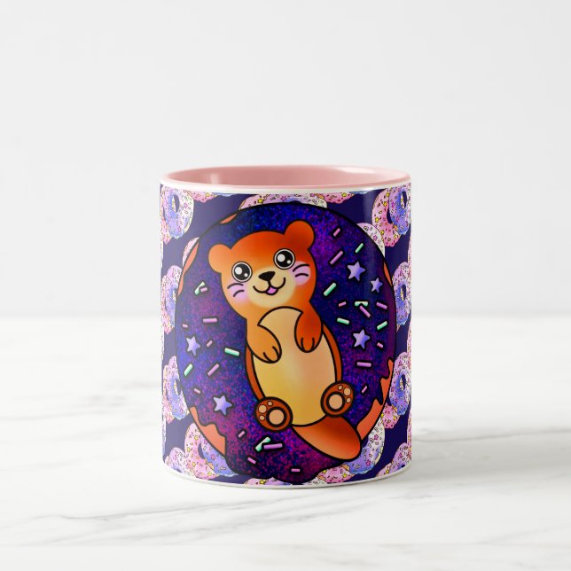 Adorable Baby Otter on Galaxy Doughnut Two-Tone Coffee Mug (Center)