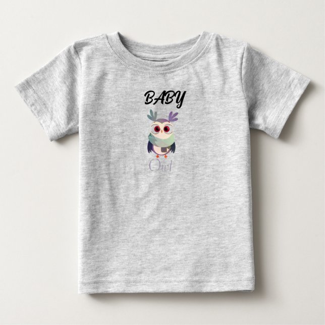 Adorable Baby Owl Graphic Black T-Shirt - Cute  (Front)