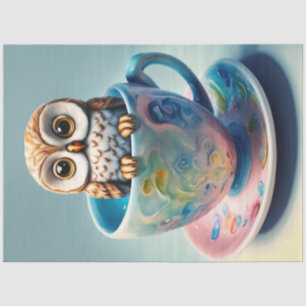 Adorable Baby Owl in a Teacup Decoupage Paper