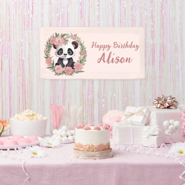 Adorable Baby Panda Bear with Flowers Banner (Party)