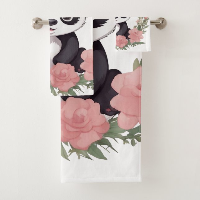 Adorable Baby Panda Bear with Flowers Bath Towel Set (Insitu)