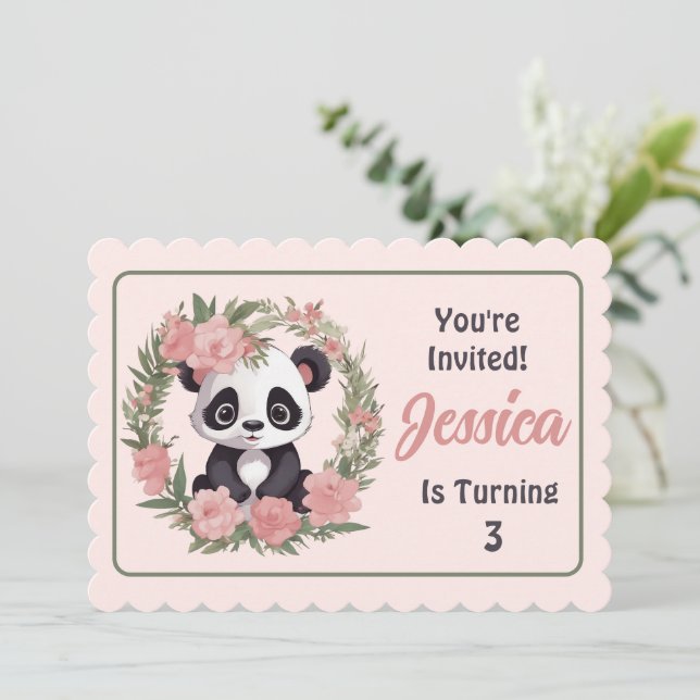 Adorable Baby Panda Bear with Flowers Invitation (Standing Front)