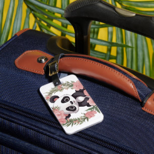Adorable Baby Panda Bear with Flowers Luggage Tag