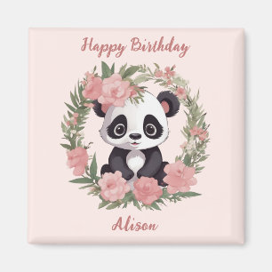 Adorable Baby Panda Bear with Flowers Magnet