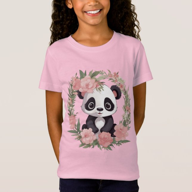 Adorable Baby Panda Bear with Flowers T-Shirt (Front)