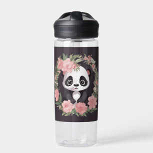 Adorable Baby Panda Bear with Flowers Water Bottle
