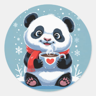 adorable baby panda with a bright red scarf classic round sticker