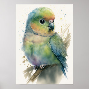 Adorable Baby Parrot Watercolor Nursery Poster