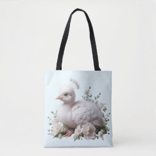 Adorable Baby Peacock & Flowers: Nature's Delight Tote Bag