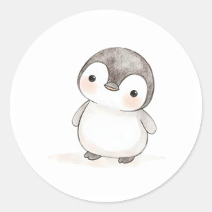 Adorable Baby Penguin Sticker Watercolor Print
