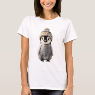 Adorable Baby Penguin Wearing Knitted Beanie T-Shirt
