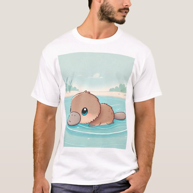 Adorable Baby Platypus Swimming T-Shirt Design (Front)