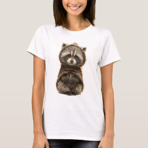 Adorable Baby Raccoon in Rustic Brown Hooded Cloak T-Shirt