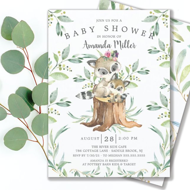 Adorable Baby Racoon and Mum Woodland Baby Shower Invitation (Creator Uploaded)