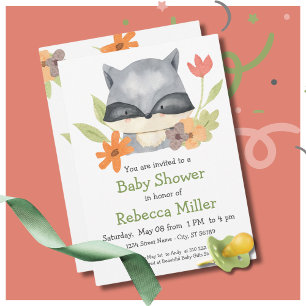 Adorable Baby Racoon Baby Shower Invitation