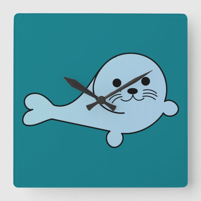 Adorable Baby Seal Square Wall Clock (Front)