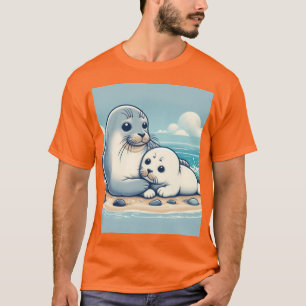 “Adorable Baby Seal with Mum – Ocean Love” T-Shirt